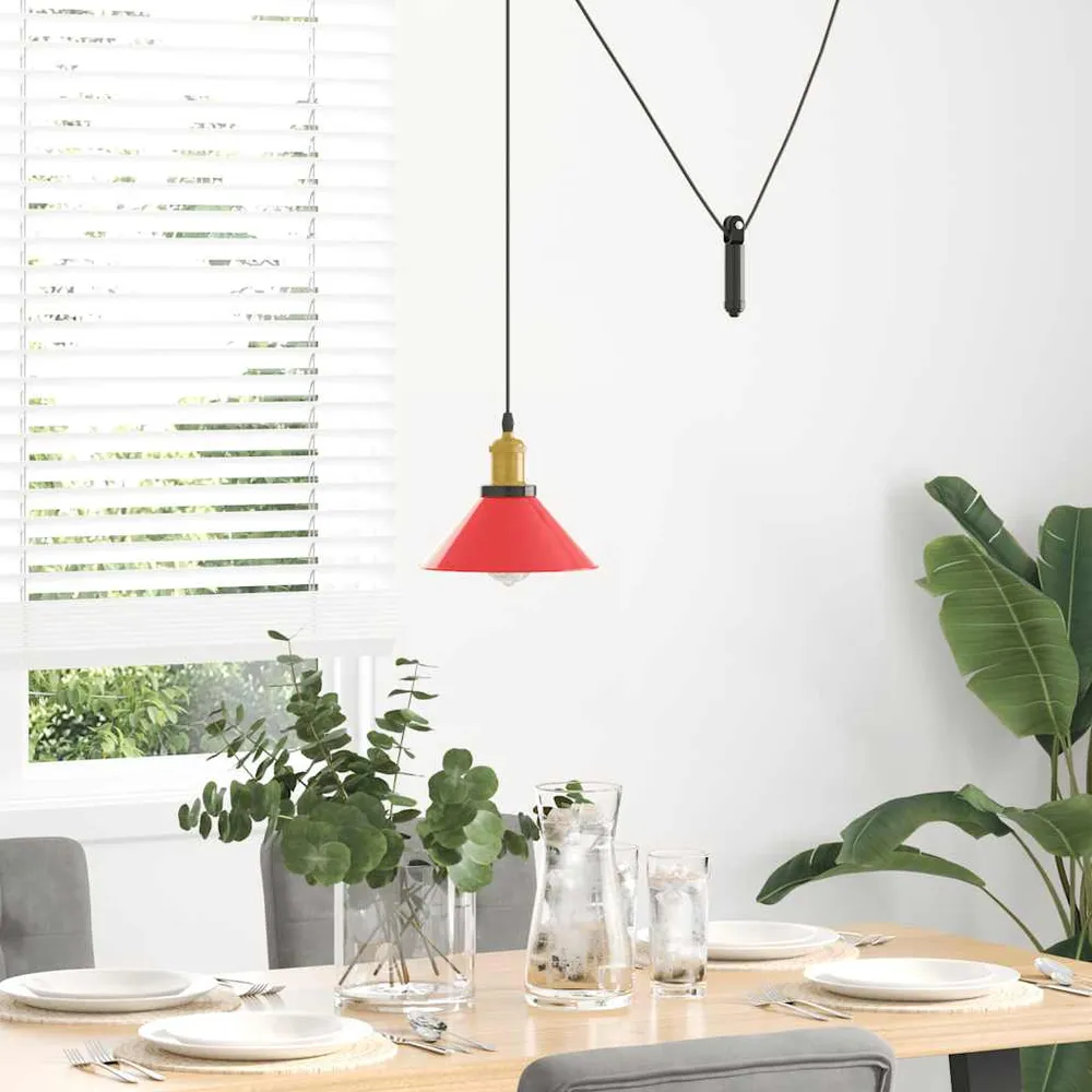 Pendellampe Højdejusterbar E27 Ø 22 Cm Stål Glans Rød Gloss