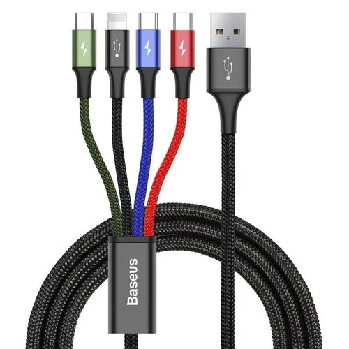 Baseus kabel 4 i 1 Lightning/2x USB-C/micro USB 1,2 m sort.