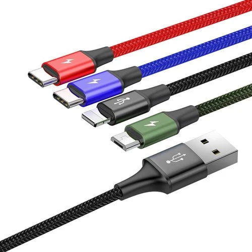 Baseus kabel 4 i 1 Lightning/2x USB-C/micro USB 1,2 m sort.