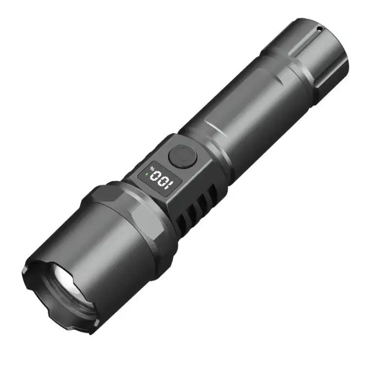 Genopladelig LED-lommelygte med zoom og LCD-skærm – 3000 mAh